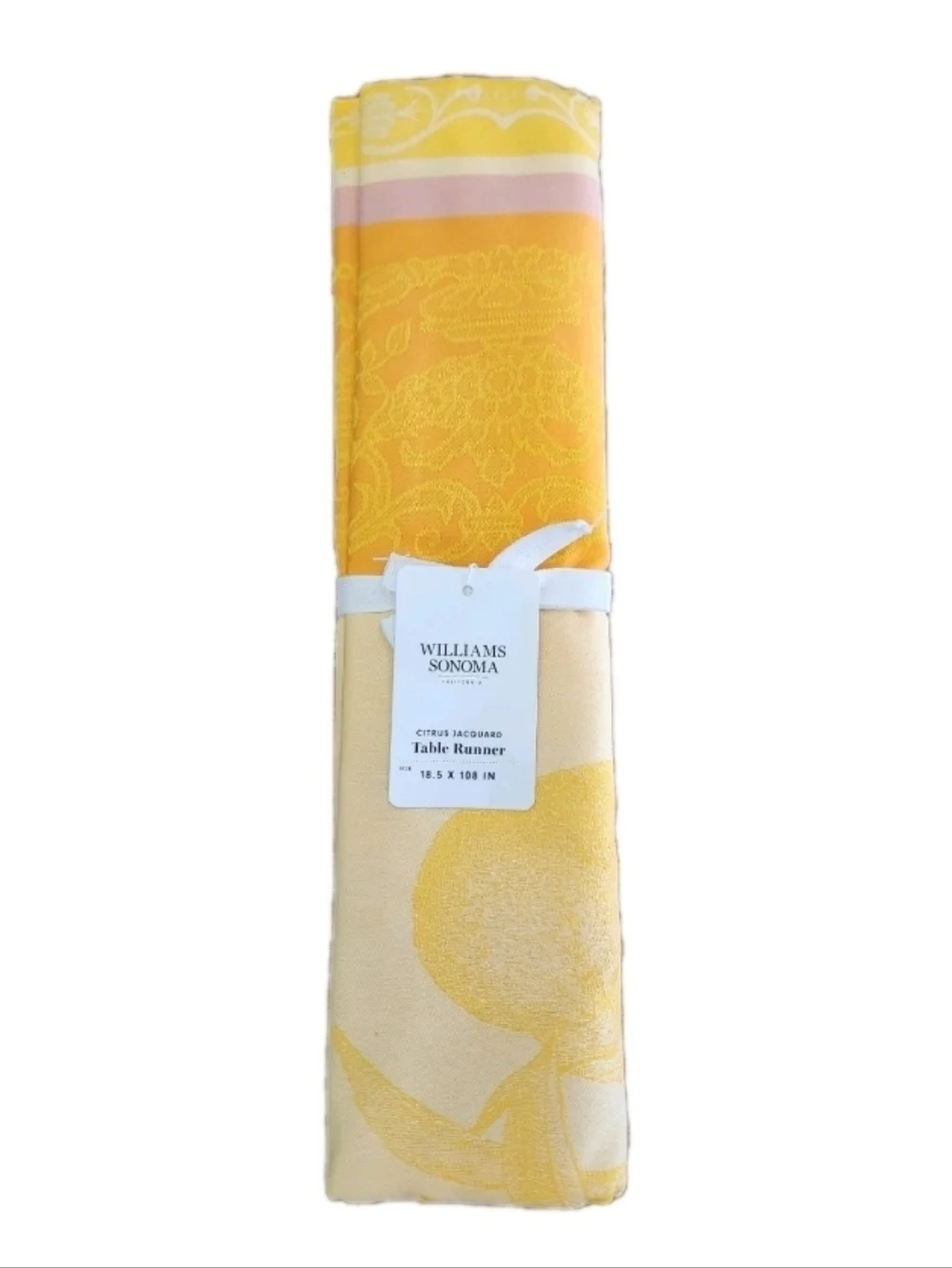 Williams Sonoma Citrus Jacquard Table Runner Yellow 18.5x108 NWT Summer